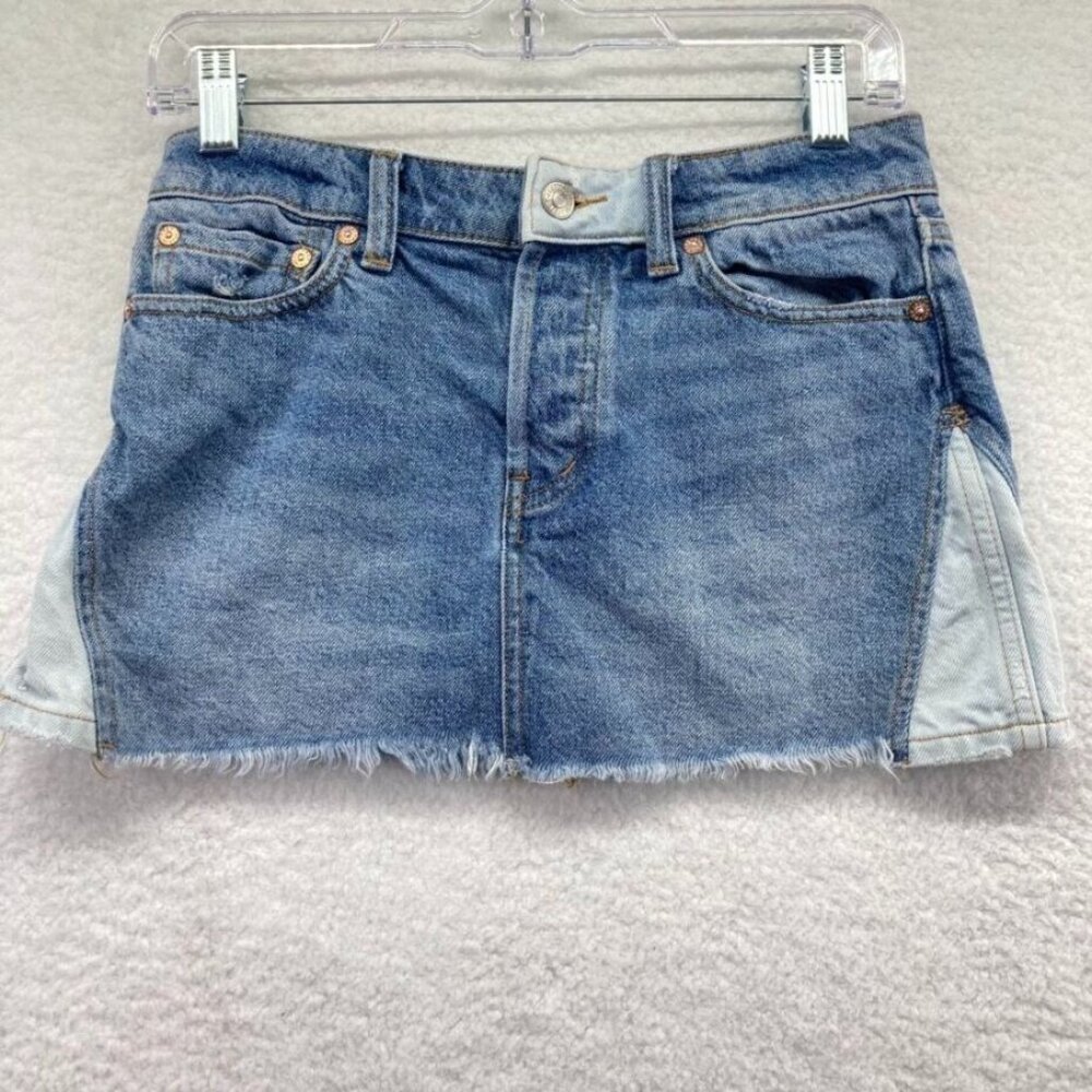 We The Free Womens Denim Mini Skirt Size 24 Buttonfly Color‎ Block Free People